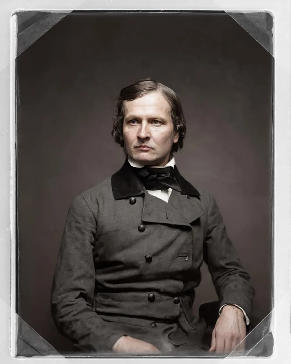 The same daguerreotype portrait after restoration, with the ring stain removed