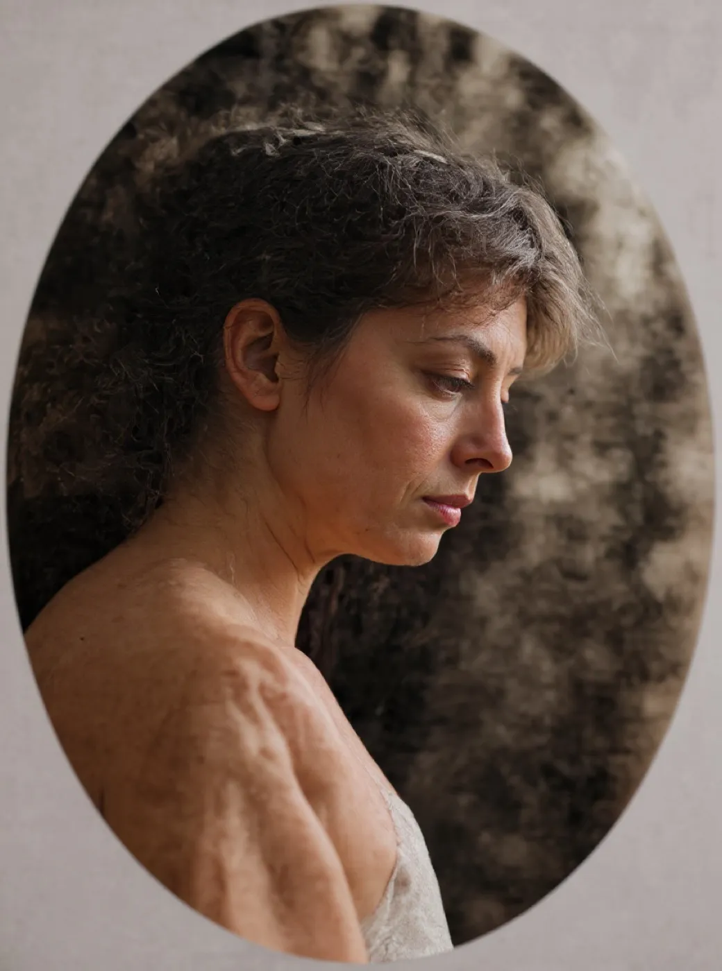 What the app returned: a different woman, in colour, facing the same way