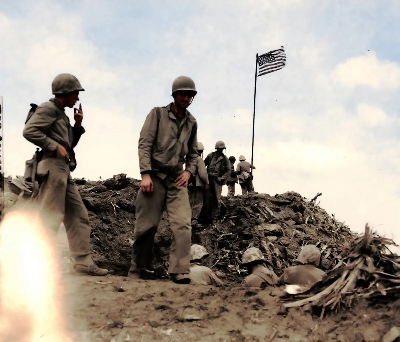 The same photograph with most of the burn gone, returned in colour